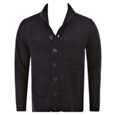 Regular Fit Navy Button up Shawl Collar Knitted Cardigan