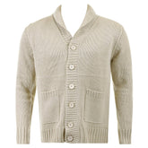 Regular Fit Beige Button up Shawl Collar Knitted Cardigan