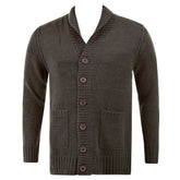 Regular Fit Charcoal Button up Shawl Collar Knitted Cardigan