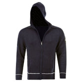 Knitted Navy Long Sleeve Regular Fit Zip-Up Hooded Cardigan with White Trim