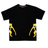 Black Crew Neck Regular Fit T-Shirt with Printed Half Monkeys