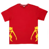 Red Crew Neck Regular Fit T-Shirt with Printed Half Monkeys