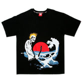 Black Crew Neck Regular Fit Printed Rock Front T-Shirt