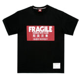 Black Crew Neck Regular Fit T-Shirt with Large Fragile Print REDM0042