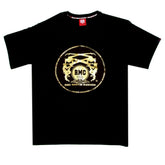 Black Crew Neck Regular Fit T-Shirt with Gold Logo Print