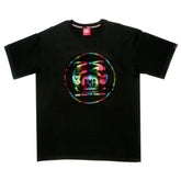 Black Crew Neck Regular Fit T-Shirt with Logo Print in Rainbow