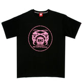 Black Crew Neck Regular Fit T-Shirt with Printed Logo in Enchanted Pink