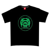 Black Crew Neck Regular Fit T-Shirt with Printed Logo in Green