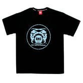 Black Crew Neck Regular Fit T-Shirt with Light Blue Printed Logo