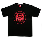 Black Crew Neck Regular Fit T-Shirt with Printed Logo in Scarlet