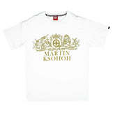 White Crew Neck Regular Fit Short Sleeve T-shirt with Printed Crest