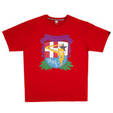 Short Sleeve Red Crew Neck T-Shirt with Brand School Crest