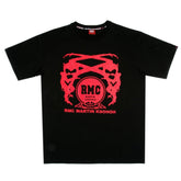 Black Crew Neck Short Sleeve Regular Fit T-Shirt with Printed Logo in Red