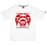 White Crew Neck Regular Fit T-Shirt with Printed Logo in Red