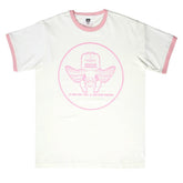 White Crew Neck Regular Fit Short Sleeve T-Shirt with Cupid Print in Pink