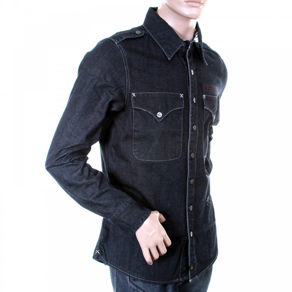Anglomania Men's Rinsed Denim Military Shirt