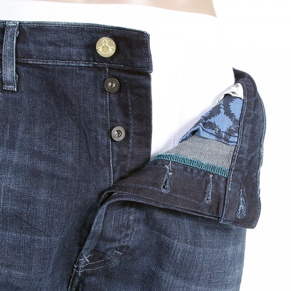 Mens Blue Stretch Low Crotch Denim