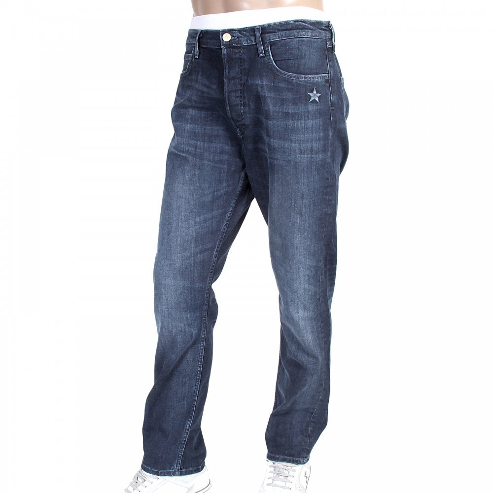 Mens Blue Stretch Low Crotch Denim
