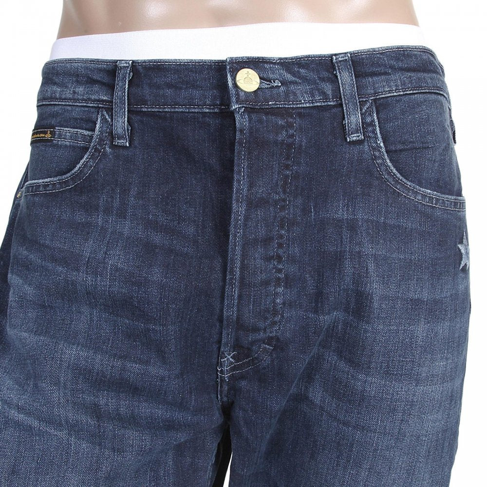 Mens Blue Stretch Low Crotch Denim