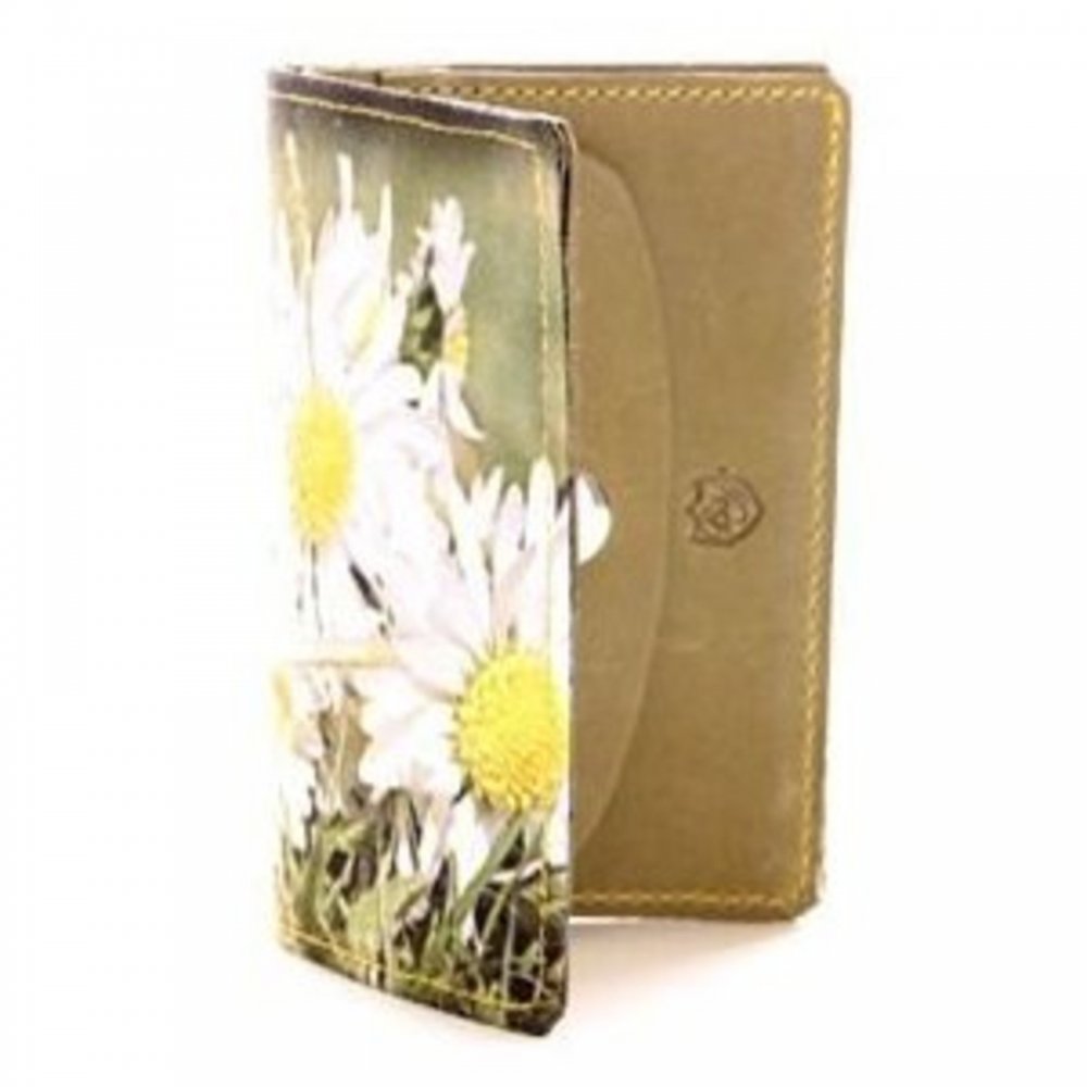 Leather Credit Card Wallet with Daisies