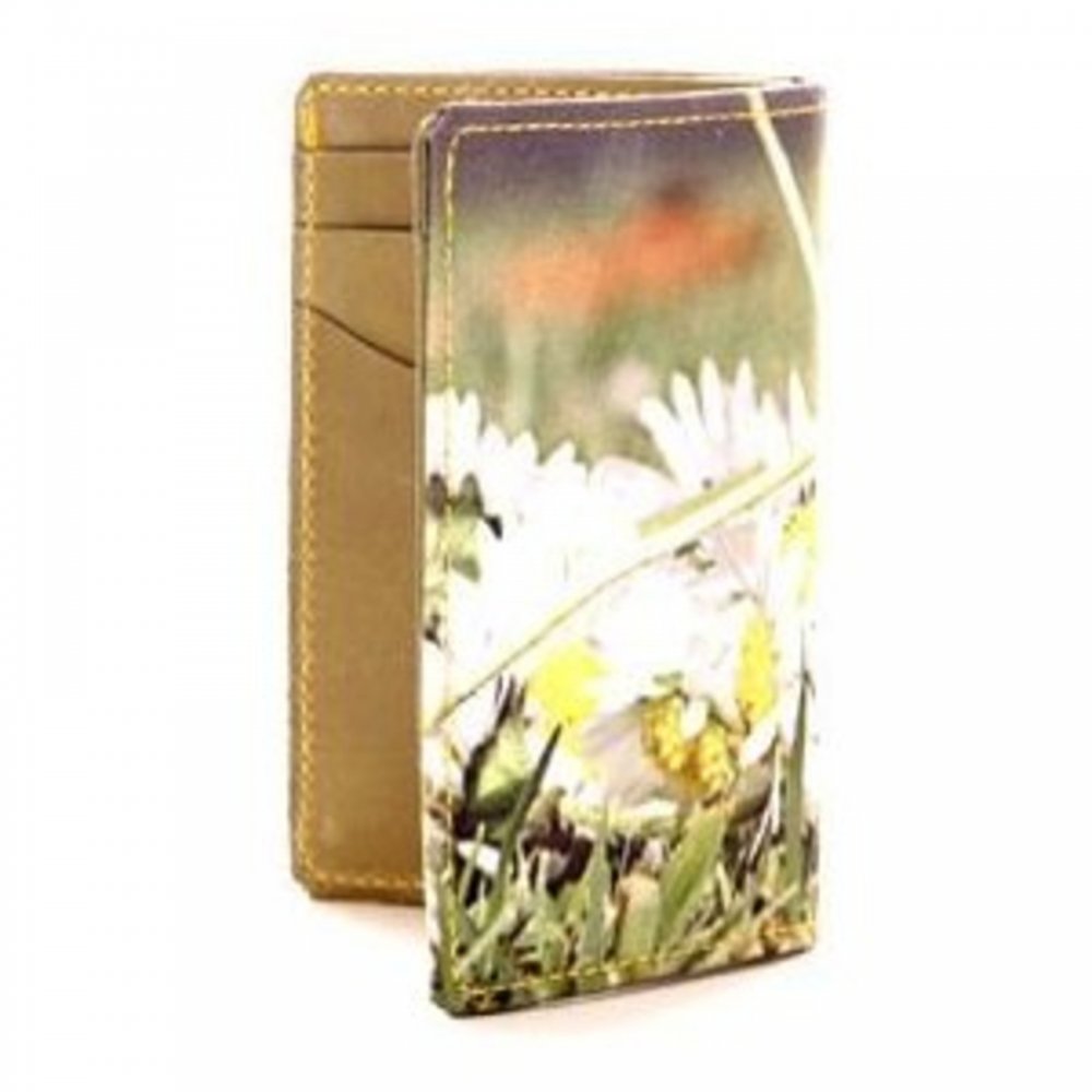 Leather Credit Card Wallet with Daisies