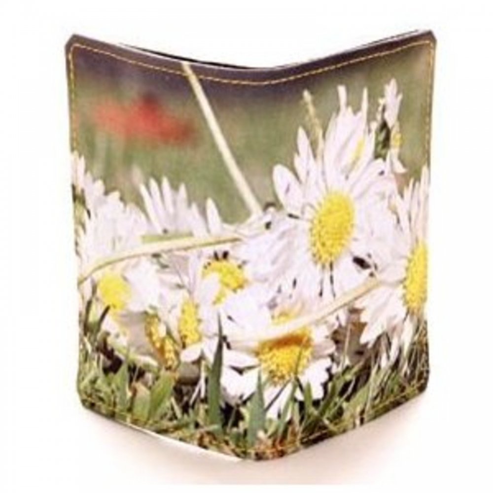 Leather Credit Card Wallet with Daisies