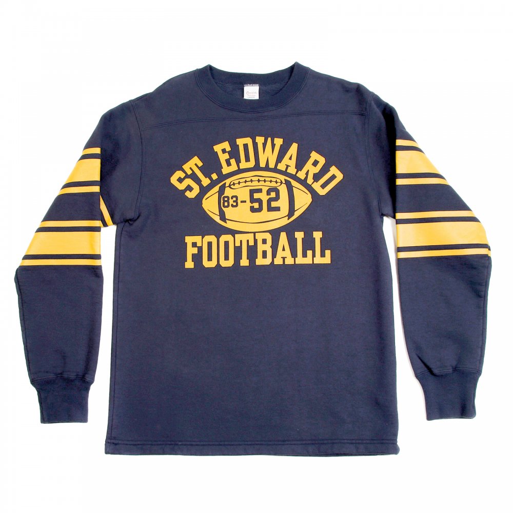 Navy Long Sleeve College Football Ribbed Crew Neck Regular Fit Sweatshirt with Football Print CH64089