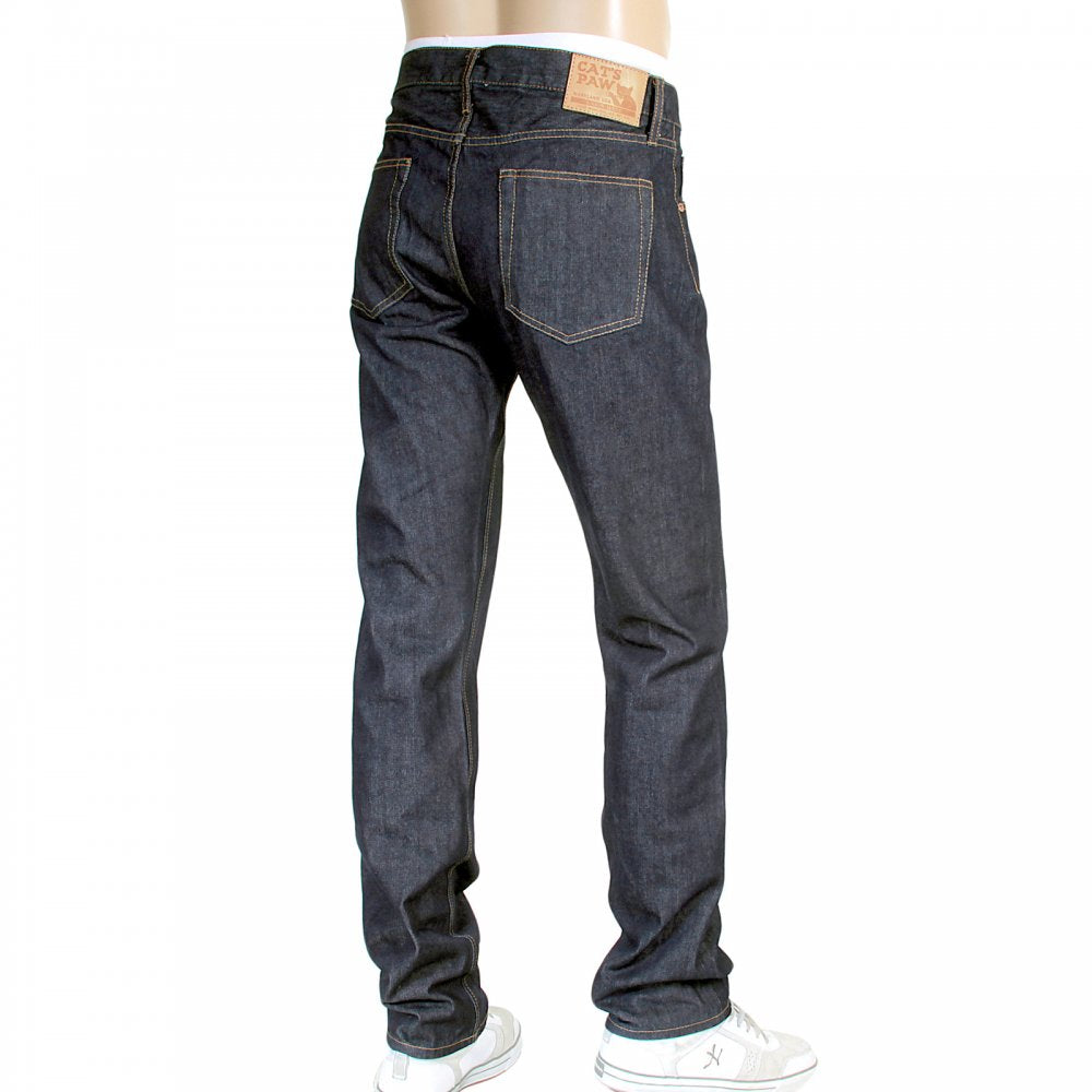 Mens Navy Straight Fit One Wash Low Rise Selvedge Denim Jeans CP41218