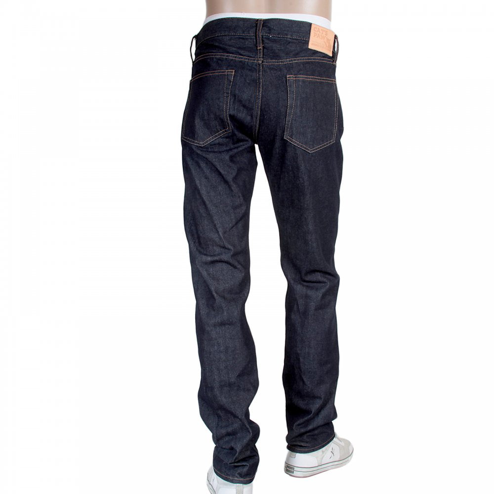Mens Navy Straight Fit One Wash Low Rise Selvedge Denim Jeans CP41218