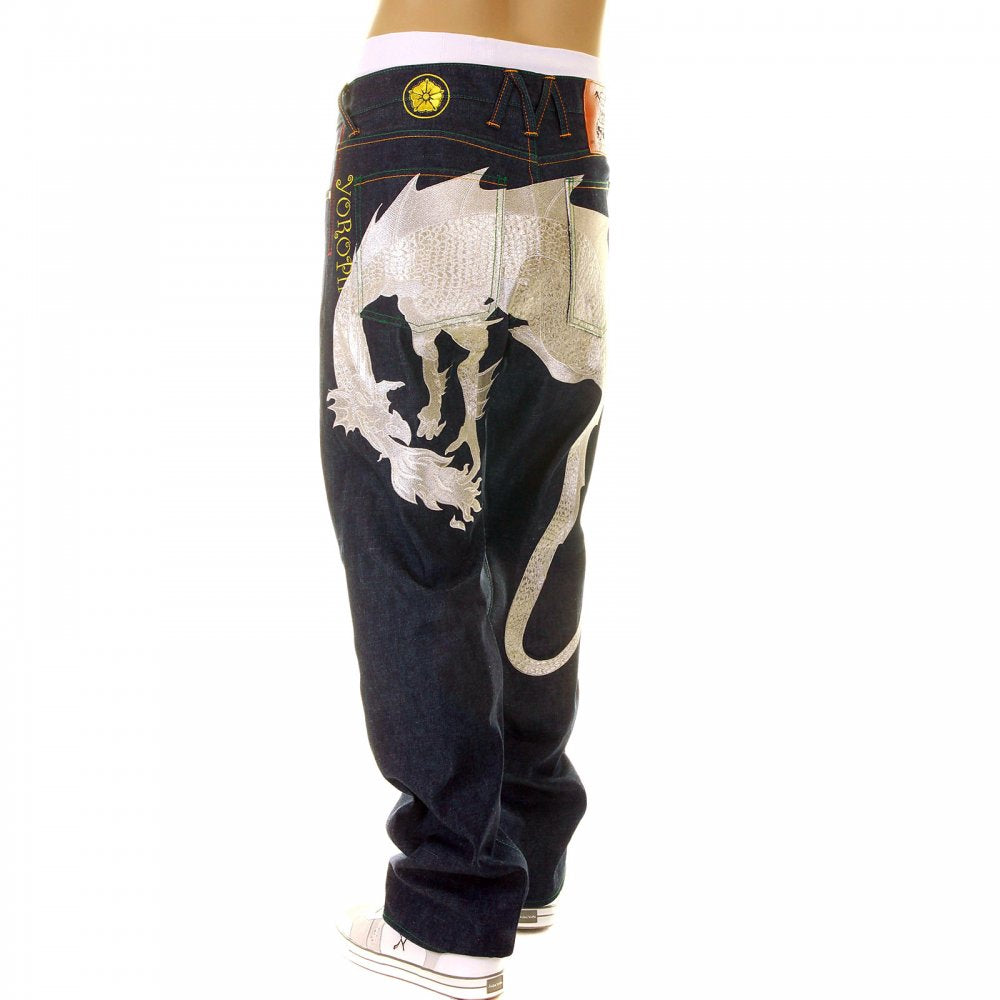 Hungry Silver Dragon Silver Embroidered Denim Jeans