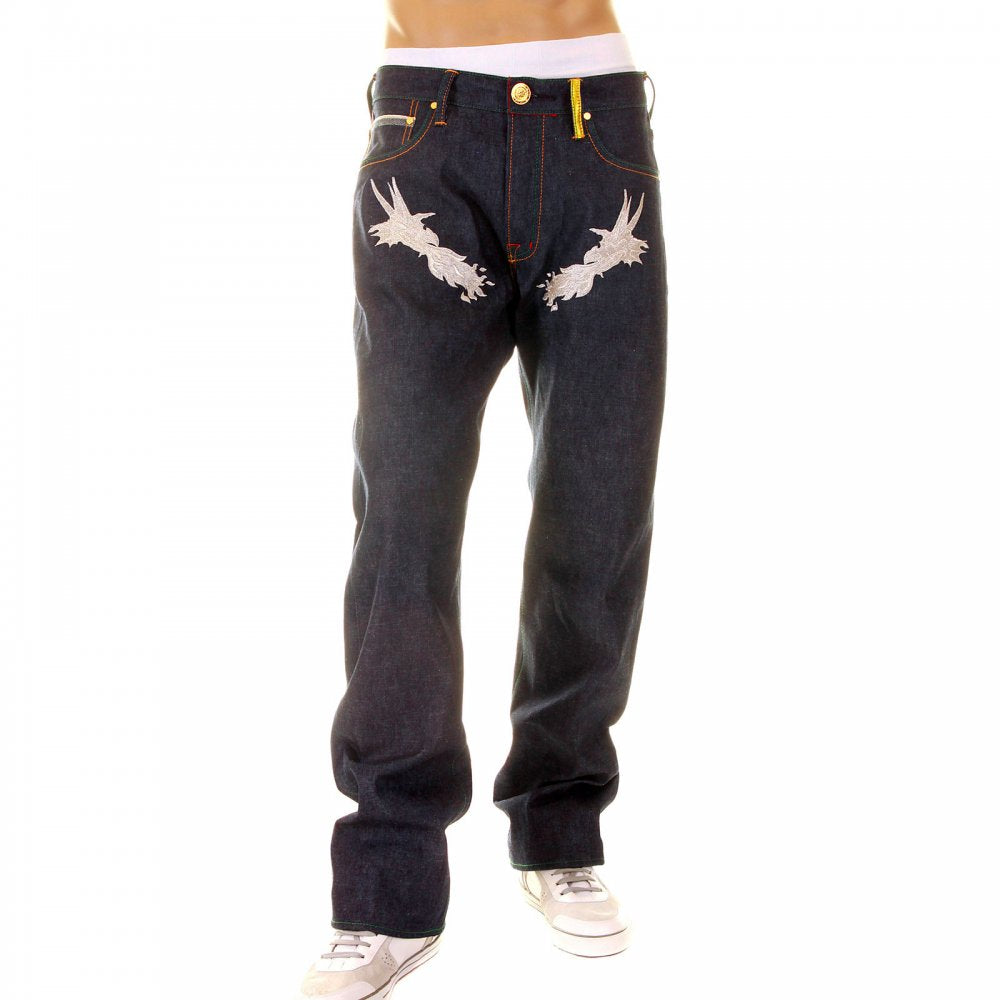 Hungry Silver Dragon Silver Embroidered Denim Jeans