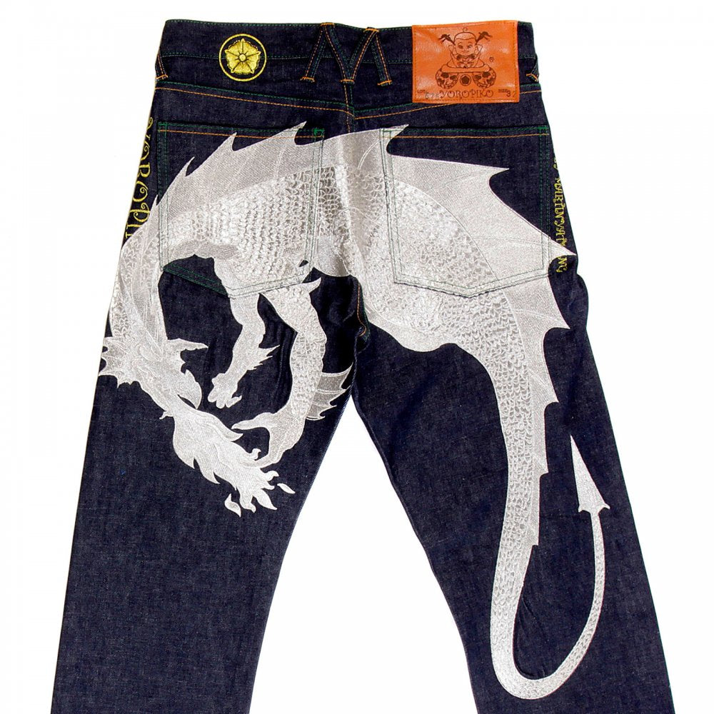 Hungry Silver Dragon Silver Embroidered Denim Jeans