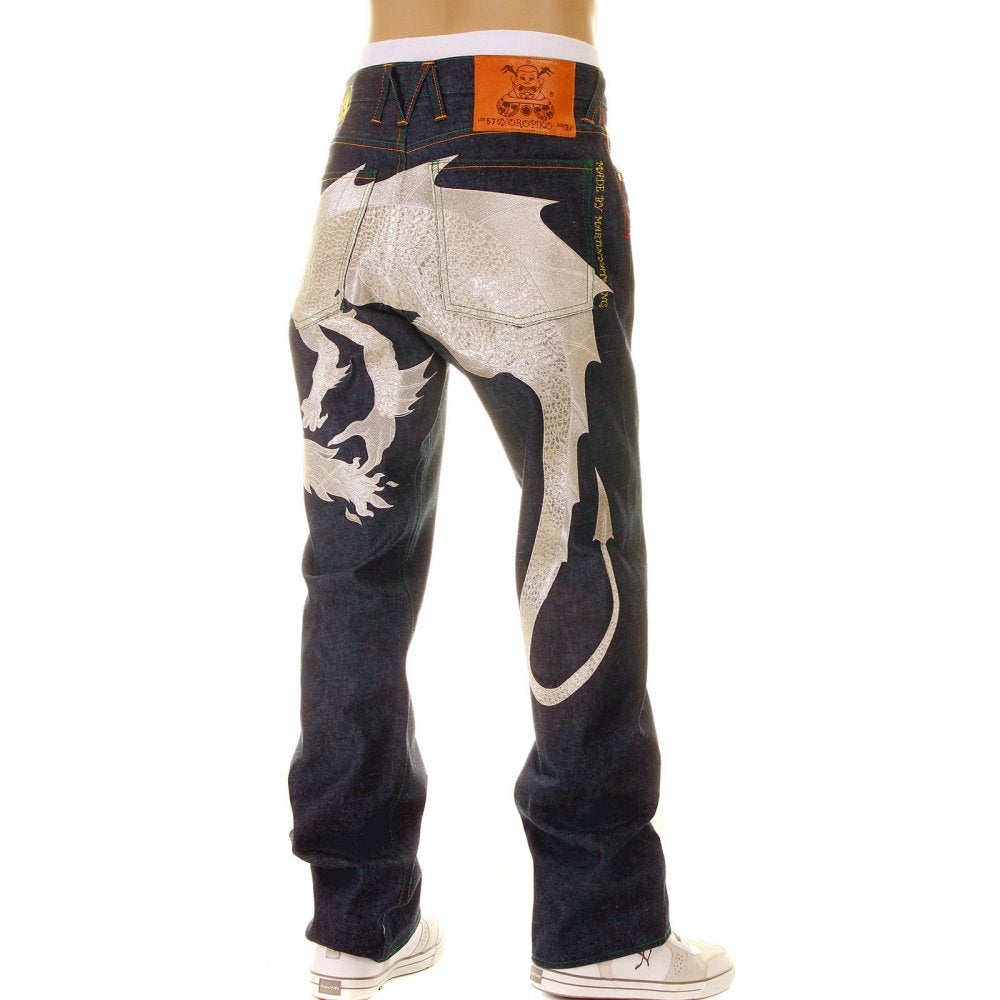 Hungry Silver Dragon Silver Embroidered Denim Jeans