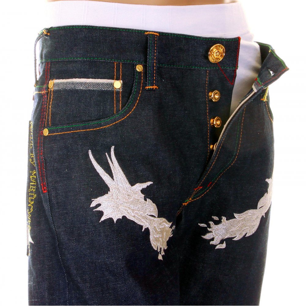Hungry Silver Dragon Silver Embroidered Denim Jeans