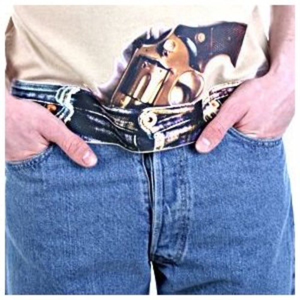 Gun in Jeans short sleeve t-shirt