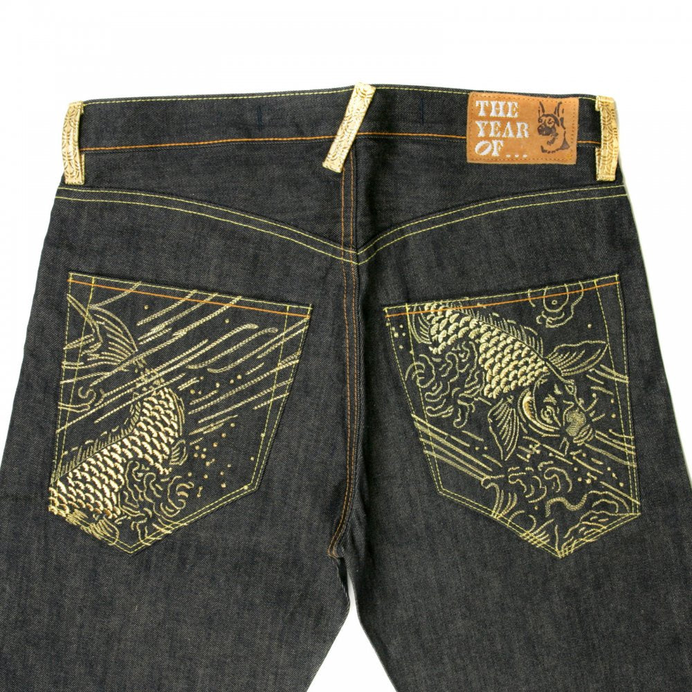 Gold Embroidered Raw Denim