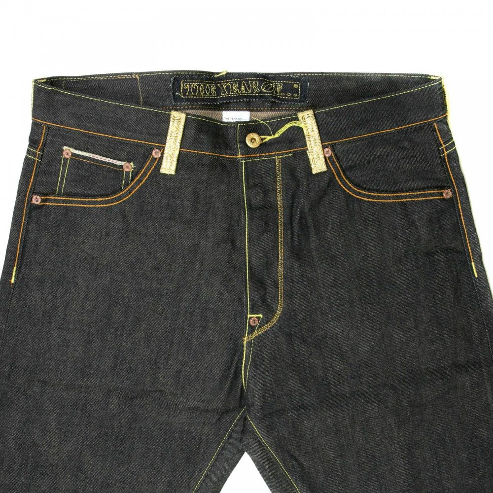 Gold Embroidered Raw Denim