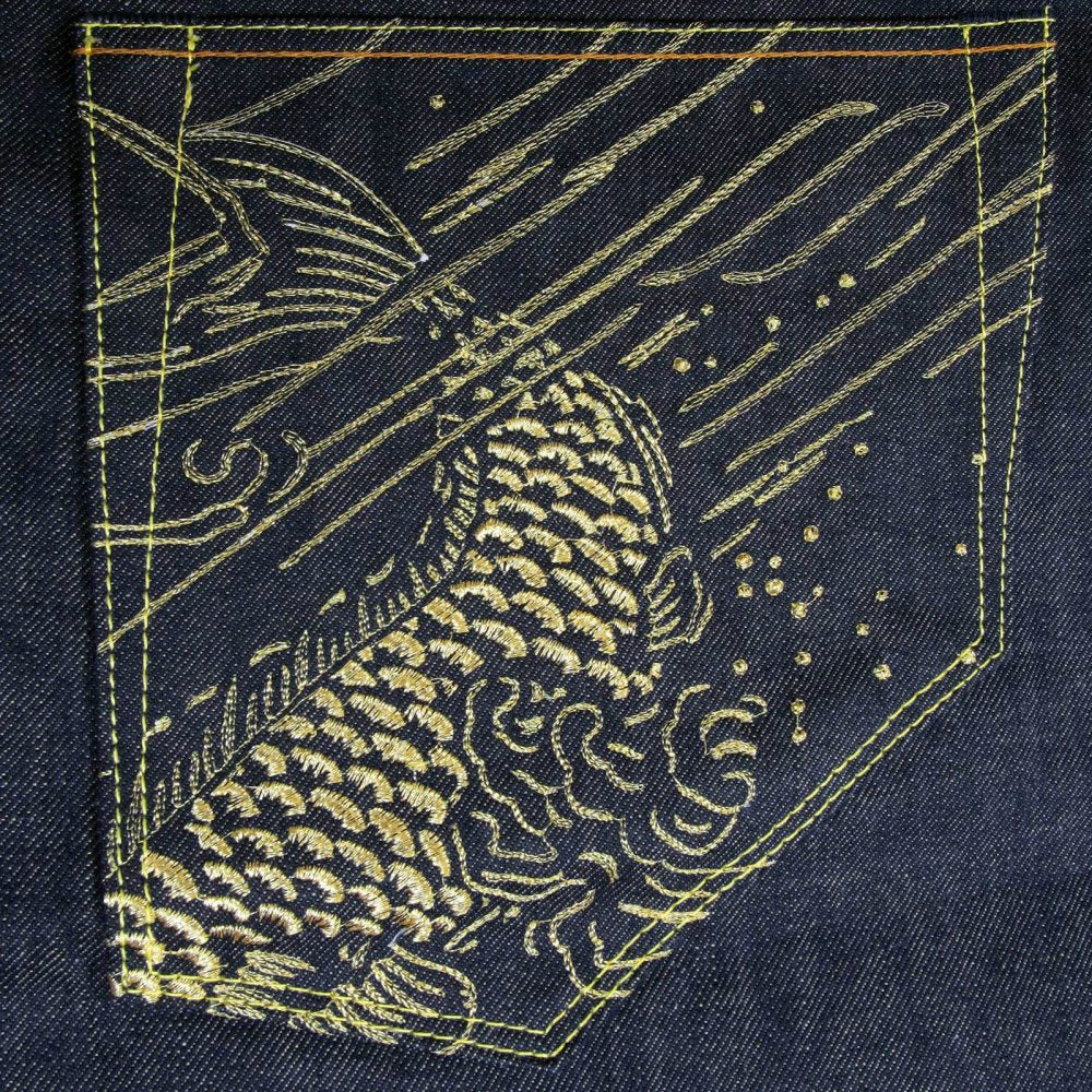 Gold Embroidered Raw Denim