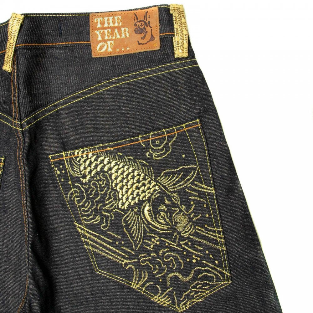 Gold Embroidered Raw Denim