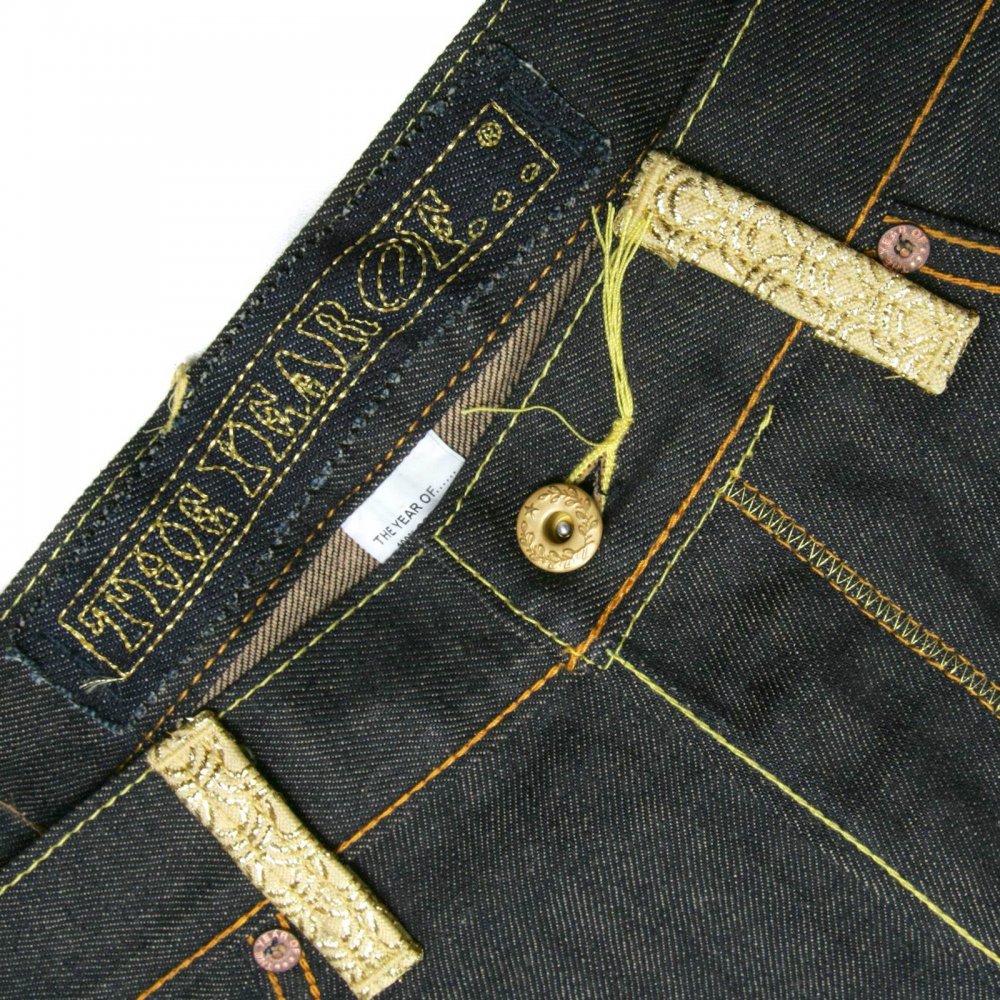 Gold Embroidered Raw Denim