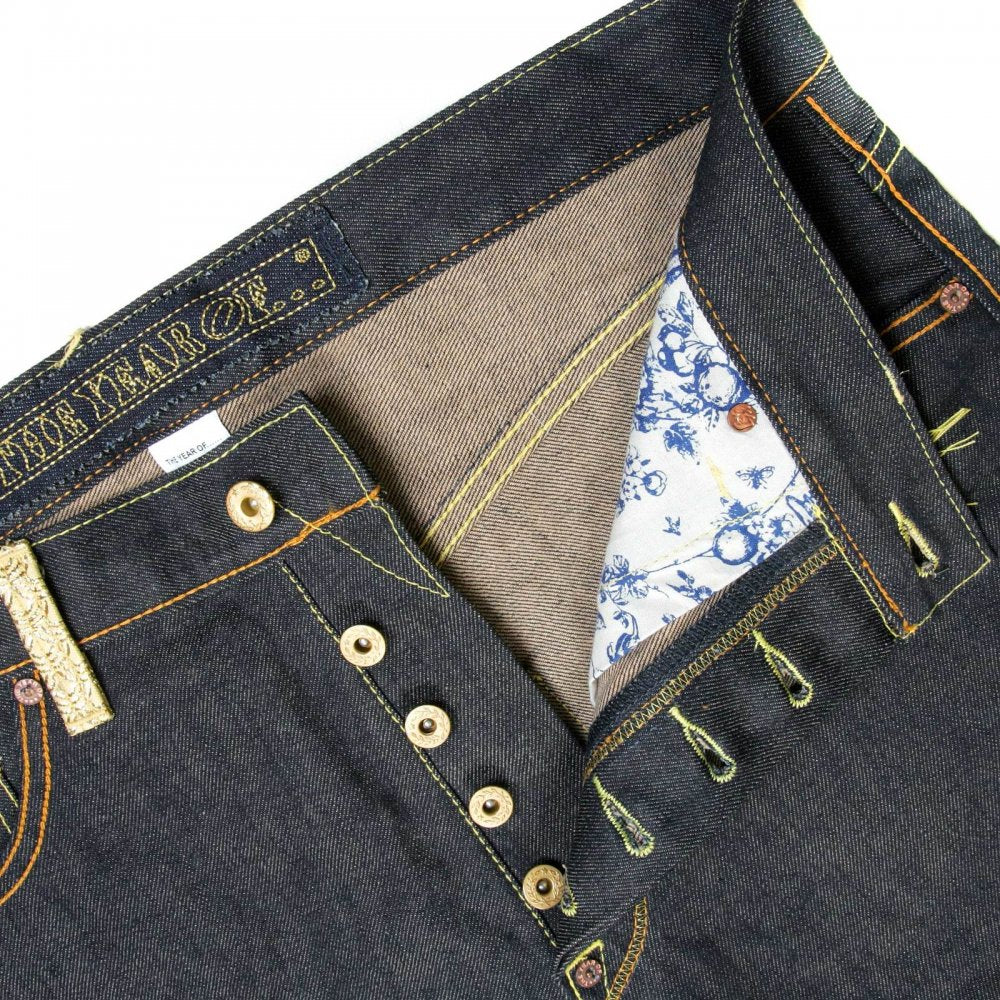 Gold Embroidered Raw Denim