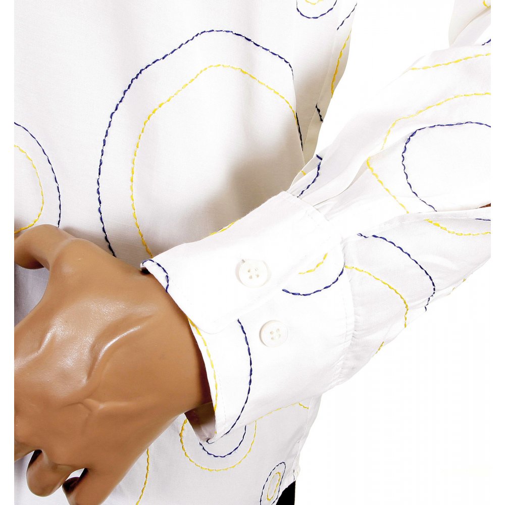 Go in circles! Designer White Stitched Shirt