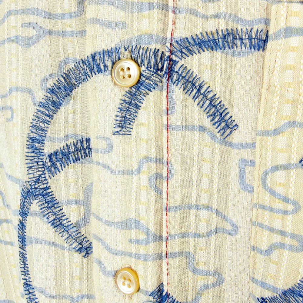 Cream Shirt with Blue Print and Embroidery