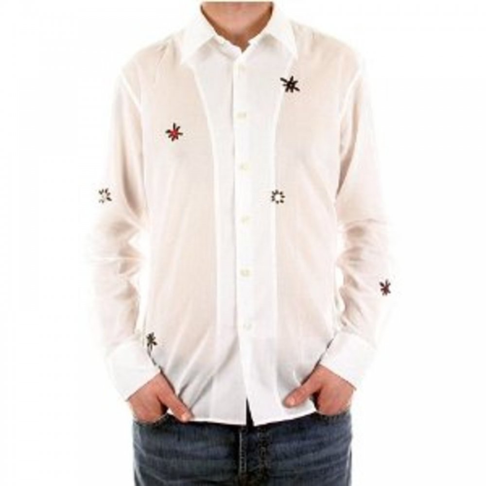 Embroidered white long sleeve shirt
