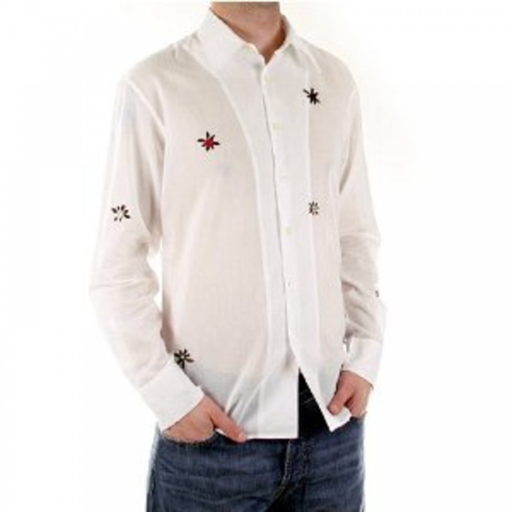 Embroidered white long sleeve shirt
