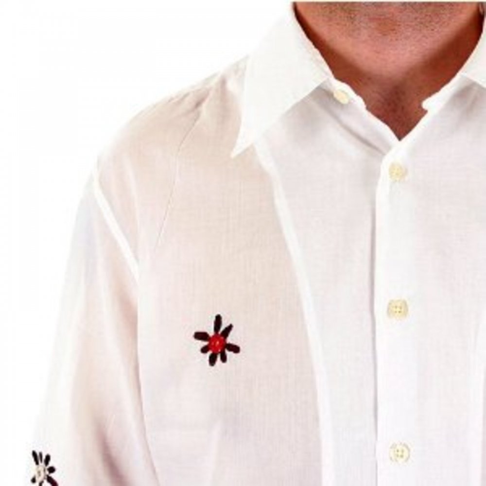 Embroidered white long sleeve shirt