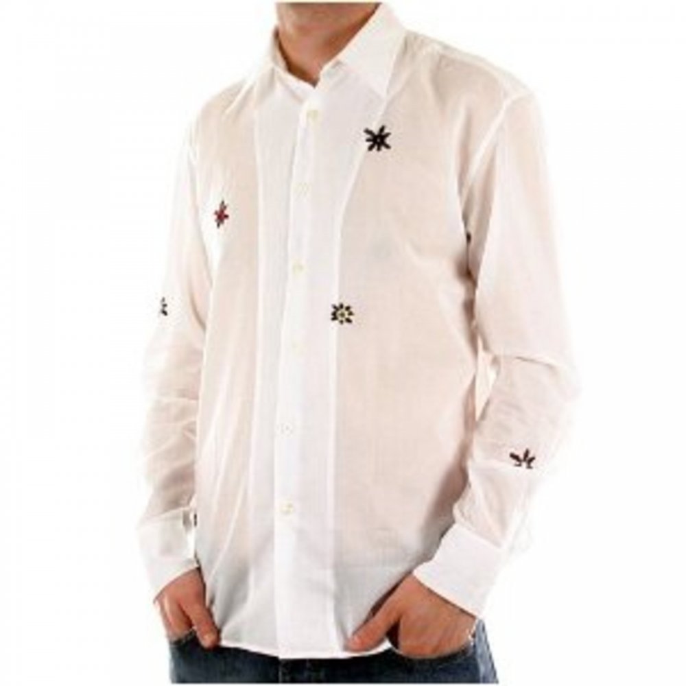 Embroidered white long sleeve shirt