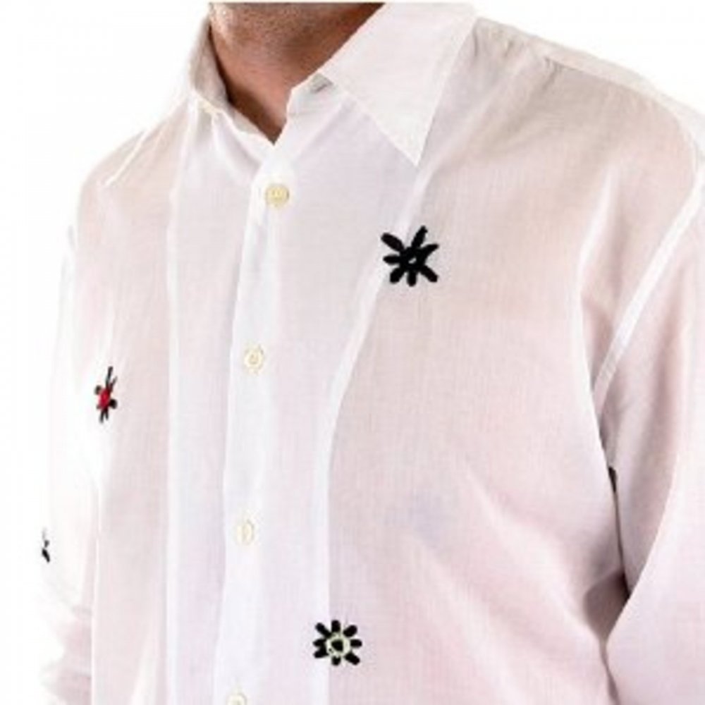 Embroidered white long sleeve shirt