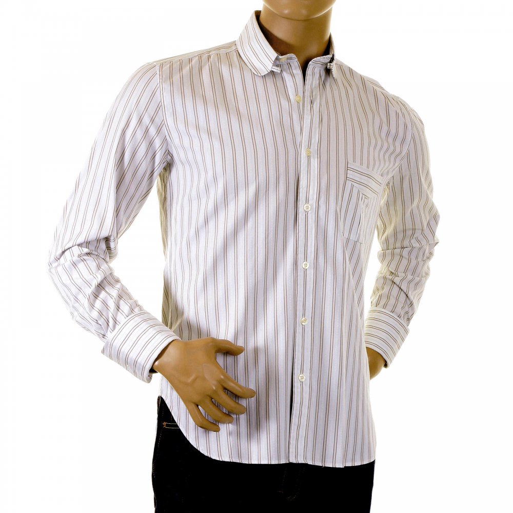 Khaki and White Striped Shirt