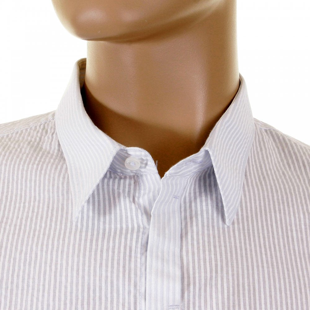 Mens Short Sleeve White and Grey Stripe Shirt